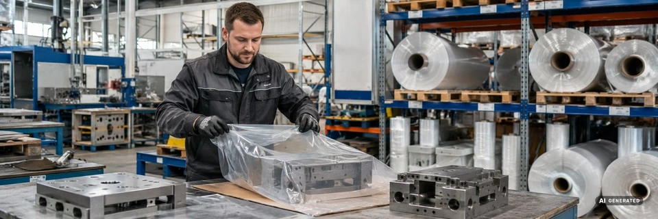 monkey-packaging-Verpackung-von-Stahlbauteilen-in-VCI-Beuteln-gegen-Korrosion--Verpackungs-und-Schutzmaterial-fuer-die-Metallindustrie
